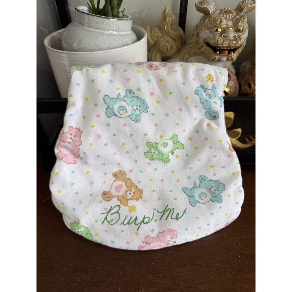 Vintage Care Bears Baby Burp Cloth Pastel All Over Print Nursery Receiving Cloth